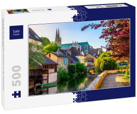 Lais Puzzle - Eure-Flussufer mit alten Häusern in der Kleinstadt Chartres, Frankreich - 500 Teile