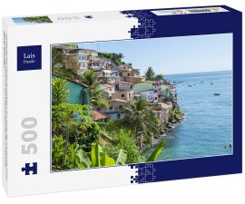 Lais Puzzle - Farbenfrohe Favela-Architektur am Hang der Gemeinde Solar do Unhao mit Blick auf die Allerheiligenbucht in Salvador, Bahia, Brasilien - 500 Teile