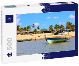 Lais Puzzle - Barra Grande, Piauí, Brasilien. Boote, seichtes Wasser, Strand, rustikale Restaurants und Palmen - 500 Teile