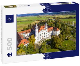 Lais Puzzle - Luftbild von Kloster Schlehdorf mit Pfarrkirche St. Tertulin am Kochelsee, Schlehdorf Oberbayern, Bayern, Deutschland - 500 Teile