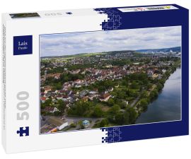 Lais Puzzle - Blick aus der Vogelperspektive auf die Stadt Margetshöchheim und Veitshöchheim in Deutschland an einem sonnigen Tag im Frühling. - 500 Teile
