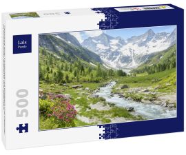 Lais Puzzle - Panorama einer Landschaft mit Wildbach und Gletscher im sommerlichen Zillertal in Tirol Österreich - 500 Teile