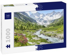 Lais Puzzle - Panorama einer Landschaft mit Wildbach und Gletscher im sommerlichen Zillertal in Tirol Österreich - 1.000 Teile
