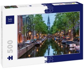 Lais Puzzle - Amsterdam City, beleuchtetes Gebäude und Kanal bei Nacht, Niederlande - 500 Teile