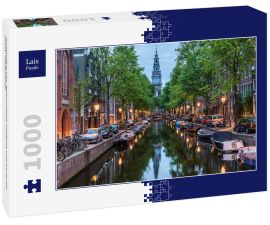 Lais Puzzle - Amsterdam City, beleuchtetes Gebäude und Kanal bei Nacht, Niederlande - 1.000 Teile