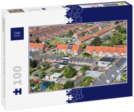 Lais Puzzle - Luftaufnahme Einfamilienhäuser mit Hinterhöfen in Emmeloord, Die Niederlande - 100 Teile