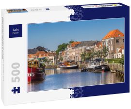 Lais Puzzle - Panorama eines Kanals mit alten Schiffen und historischen Häusern in Zwolle - 500 Teile