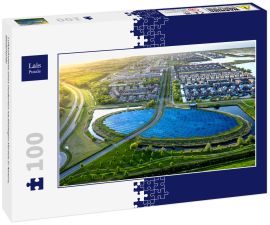 Lais Puzzle - Luftaufnahme eines modernen nachhaltigen Viertels in Almere, Niederlande - 100 Teile