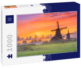 Lais Puzzle - Traditionelles Dorf mit holländischen Windmühlen und Fluss bei Sonnenuntergang, Holland, Niederlande - 1.000 Teile