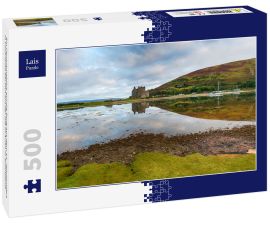 Lais Puzzle - Ein Panoramablick auf die Burg aus dem 13. Jahrhundert in Lochranza bei Flut auf der Isle of Arran in Schottland - 500 Teile
