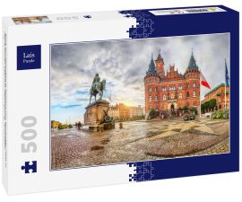 Lais Puzzle - Blick auf Helsingborg Rathaus von Stortorget Platz in regnerischen Abend in Helsingborg, Schweden - 500 Teile