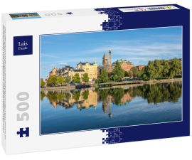 Lais Puzzle - Die Uferpromenade von Norrköping und der Fluss Motala an einem ruhigen Sonntagabend im frühen September. Norrköping ist eine historische Industriestadt in Schweden - 500 Teile