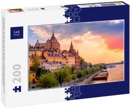 Lais Puzzle - Stockholm, Schweden. Scenic Sommer Sonnenuntergang Blick mit bunten Himmel der Altstadt Architektur in Sodermalm Bezirk - 200 Teile