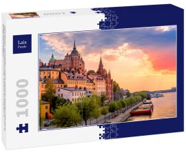 Lais Puzzle - Stockholm, Schweden. Scenic Sommer Sonnenuntergang Blick mit bunten Himmel der Altstadt Architektur in Sodermalm Bezirk - 1.000 Teile