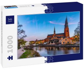 Lais Puzzle - Sonnenuntergang Blick auf Uppsala Kathedrale reflektierend auf Fluss Fyris in Schweden - 1.000 Teile