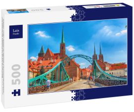 Lais Puzzle - Breslau, Polen: Breslauer Altstadt. Die Dominsel (Ostrow Tumski) ist der älteste Teil der Stadt. Der Fluss Odra, Boote und historische Gebäude an einem Sommertag - 500 Teile