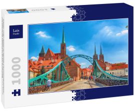 Lais Puzzle - Breslau, Polen: Breslauer Altstadt. Die Dominsel (Ostrow Tumski) ist der älteste Teil der Stadt. Der Fluss Odra, Boote und historische Gebäude an einem Sommertag - 1.000 Teile