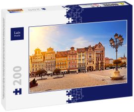 Lais Puzzle - Zentraler Marktplatz in Breslau Polen mit alten bunten Häusern, Straße Laterne Lampe und zu Fuß Touristen Menschen bei herrlichen atemberaubenden Morgen Sonnenaufgang - 200 Teile