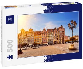 Lais Puzzle - Zentraler Marktplatz in Breslau Polen mit alten bunten Häusern, Straße Laterne Lampe und zu Fuß Touristen Menschen bei herrlichen atemberaubenden Morgen Sonnenaufgang - 500 Teile