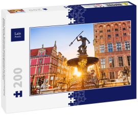 Lais Puzzle - Polen, Danzig, Berühmter Neptunbrunnen bei Sonnenuntergang. Beliebte Touristenattraktion und Reiseziel in Europa - 200 Teile