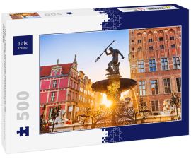 Lais Puzzle - Polen, Danzig, Berühmter Neptunbrunnen bei Sonnenuntergang. Beliebte Touristenattraktion und Reiseziel in Europa - 500 Teile