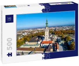 Lais Puzzle - Polen, Częstochowa. Das befestigte Kloster Jasna Góra und die Kirche auf dem Hügel. Berühmter historischer Ort und polnischer katholischer Wallfahrtsort mit der wundertätigen Ikone der Schwarzen Madonna. Luftaufnahme im Herbst - 500 Teile