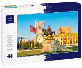 Lais Puzzle - Skanderbeg-Platz mit Fahne, Skanderbeg-Denkmal und Et'hem-Bey-Moschee im Stadtzentrum von Tirana, Albanien - 1.000 Teile