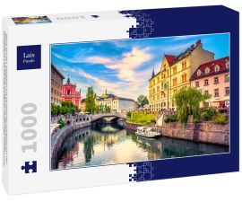 Lais Puzzle - Blick auf das Stadtbild am Flusskanal Ljubljanica in der Altstadt von Ljubljana. Ljubljana ist die Hauptstadt Sloweniens und ein bekanntes europäisches Touristenziel - 1.000 Teile
