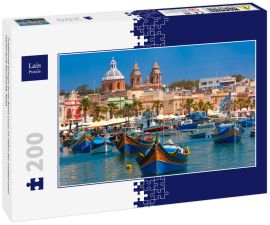 Lais Puzzle - Traditionell beäugte bunte Boote Luzzu im Hafen des mediterranen Fischerdorfs Marsaxlokk, Malta - 200 Teile