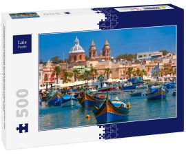Lais Puzzle - Traditionell beäugte bunte Boote Luzzu im Hafen des mediterranen Fischerdorfs Marsaxlokk, Malta - 500 Teile
