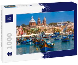 Lais Puzzle - Traditionell beäugte bunte Boote Luzzu im Hafen des mediterranen Fischerdorfs Marsaxlokk, Malta - 1.000 Teile