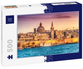 Lais Puzzle - Valletta, Malta: Skyline vom Marsans Harbour bei Sonnenuntergang. Die Kathedrale - 500 Teile