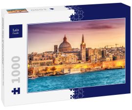 Lais Puzzle - Valletta, Malta: Skyline vom Marsans Harbour bei Sonnenuntergang. Die Kathedrale - 1.000 Teile