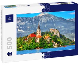 Lais Puzzle - Bleder See, Insel mit Wallfahrtskirche Maria Himmelfahrt und die berühmte alte Burg auf dem Felsen, Bleder See Slowenien, Europa - 500 Teile