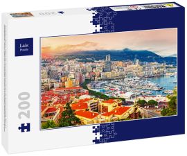 Lais Puzzle - Fürstentum Monaco. Malerischer Panoramablick auf Monaco bei Sonnenuntergang. Blick auf Wohngebäude, Casino, Hafen mit Luxusyachten. Monaco ist ein beliebtes Reiseziel für Glücksspiel - 200 Teile