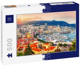 Lais Puzzle - Fürstentum Monaco. Malerischer Panoramablick auf Monaco bei Sonnenuntergang. Blick auf Wohngebäude, Casino, Hafen mit Luxusyachten. Monaco ist ein beliebtes Reiseziel für Glücksspiel - 500 Teile