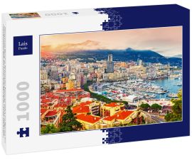 Lais Puzzle - Fürstentum Monaco. Malerischer Panoramablick auf Monaco bei Sonnenuntergang. Blick auf Wohngebäude, Casino, Hafen mit Luxusyachten. Monaco ist ein beliebtes Reiseziel für Glücksspiel - 1.000 Teile