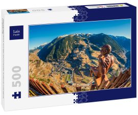 Lais Puzzle - Fischaugenblick auf das Dorf Canillo Andorra und seine Umgebung - 500 Teile