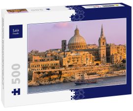 Lais Puzzle - Malta, Valletta, Skyline mit anglikanischer St. Pauls Kathedrale und Karmeliterkirche von Sliema aus - 500 Teile