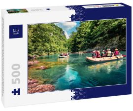 Lais Puzzle - Ausflüge mit Schlauchbooten auf dem Fluss Tara. Aufregender Sommerblick auf die Tara-Schlucht, Montenegro, Europa. Schöne Welt der Mittelmeerländer. Aktiver Tourismus Konzept Hintergrund - 500 Teile