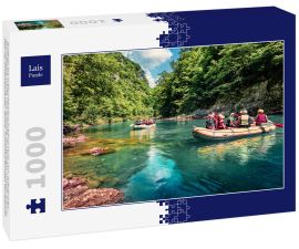 Lais Puzzle - Ausflüge mit Schlauchbooten auf dem Fluss Tara. Aufregender Sommerblick auf die Tara-Schlucht, Montenegro, Europa. Schöne Welt der Mittelmeerländer. Aktiver Tourismus Konzept Hintergrund - 1.000 Teile