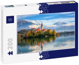 Lais Puzzle - Berühmter alpiner Bleder See (Blejsko jezero) in Slowenien, wunderschöne Herbstlandschaft. Scenic Blick auf den See, Insel mit Kirche, Burg Bled, Berge und blauer Himmel mit Wolken, Outdoor-Reise Hintergrund - 200 Teile