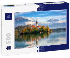 Lais Puzzle - Berühmter alpiner Bleder See (Blejsko jezero) in Slowenien, wunderschöne Herbstlandschaft. Scenic Blick auf den See, Insel mit Kirche, Burg Bled, Berge und blauer Himmel mit Wolken, Outdoor-Reise Hintergrund - 500 Teile
