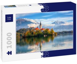 Lais Puzzle - Berühmter alpiner Bleder See (Blejsko jezero) in Slowenien, wunderschöne Herbstlandschaft. Scenic Blick auf den See, Insel mit Kirche, Burg Bled, Berge und blauer Himmel mit Wolken, Outdoor-Reise Hintergrund - 1.000 Teile