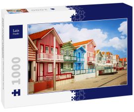 Lais Puzzle - Straße mit typisch gestreiften Häusern Costa Nova, Aveiro, Portugal, retrogetönt - 1.000 Teile