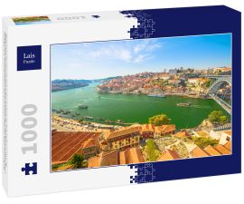 Lais Puzzle - Malerische Stadtlandschaft. Luftaufnahme der Brücke Dom Luis I, der Ribeira Waterfront und der Skyline von Porto von Vila Nova de Gaia, Porto, Portugal aus. Touristenboote auf dem Douro-Fluss bei Sonnenuntergang - 1.000 Teile