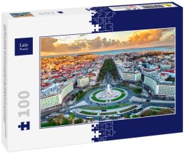 Lais Puzzle - Lissabon skyline panorama europäische stadtansicht auf marques pombal platz monument, sonnenuntergang außerhalb kreuzung portugal - 100 Teile