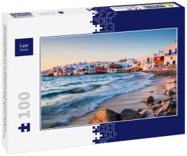Lais Puzzle - Rauschende Wellen und ein Abendessen bei Sonnenuntergang im märchenhaften Mykonos-Viertel Klein-Venedig, Mykonos, Griechenland - 100 Teile