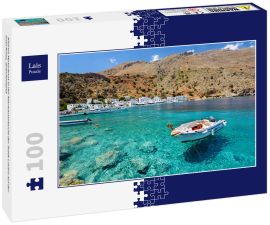 Lais Puzzle - Kleines Motorboot in der Klarwasserbucht der Stadt Loutro auf der Insel Kreta, Griechenland - 100 Teile
