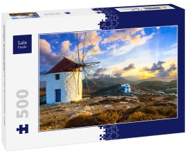 Lais Puzzle - schöner Sonnenuntergang über Windmühlen. Insel Amorgos, Griechenland - 500 Teile